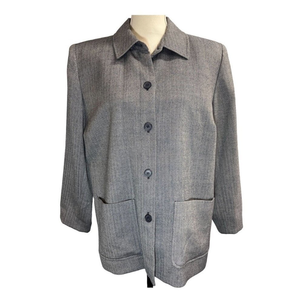Vintage Pendleton Womens 14W Herringbone Virgin Wool Blazer Jacket USA Blue